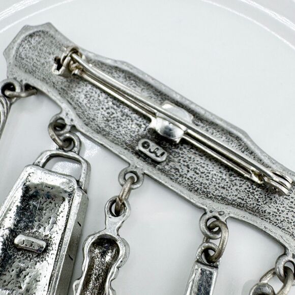 Signed JJ Pewter Le Chef Kitchen Utensil Dangle Brooch Vintage Cook Wisk Pan - Picture 5 of 8